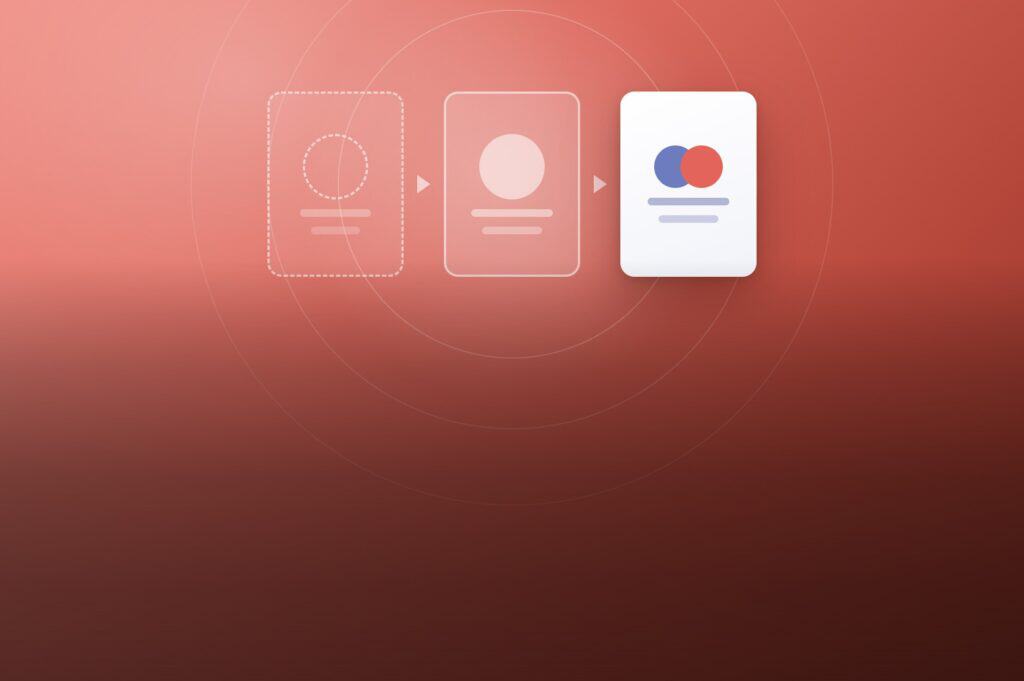 A three step progression from a dashed sketch to a wireframe to a finished product card, illustrating the journey from concept to minimum viable product